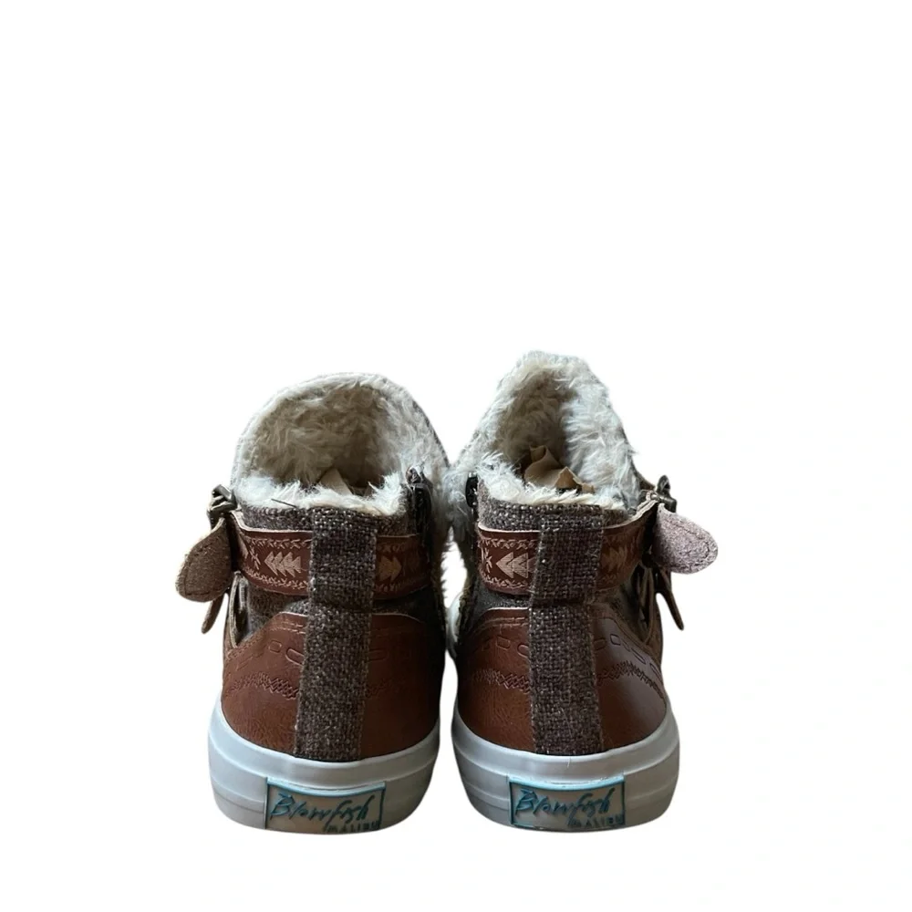 Blowfish Malibu Brown Faux Fur High Top Sneakers Buckle Zip Slip-On Shoes